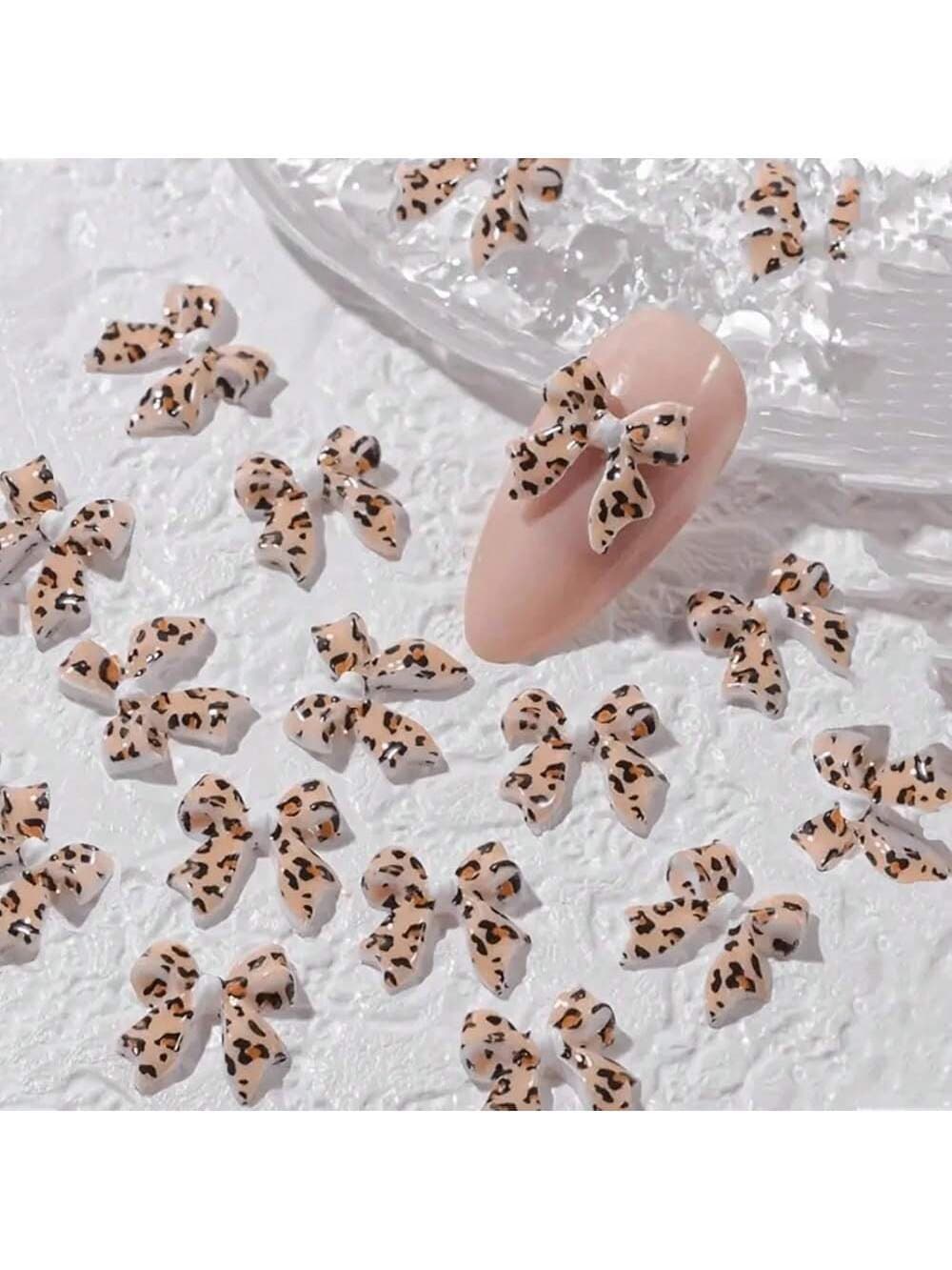 Leopard Print Bow Nail Charms Set