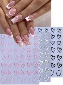 3D Black White Pink Heart Stickers