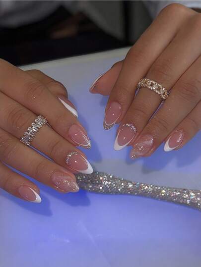 3D Flower Long Almond Acrylic Nails