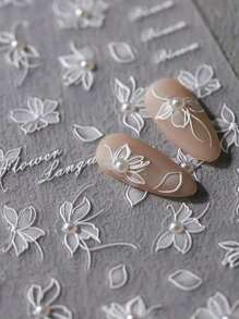 3D White Pearl Flower Nail Stickers
