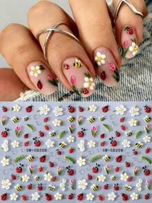 5D Bee Ladybug Daisy Nail Stickers