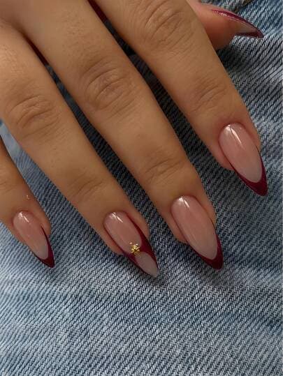 Gold Starry Almond French Manicure Nails